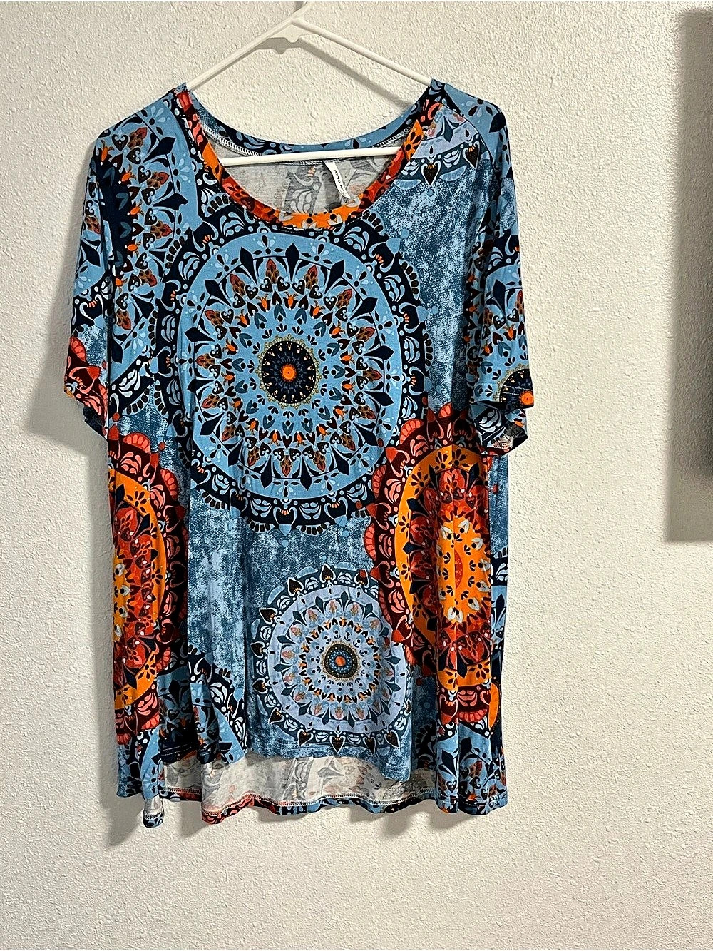 PopYoung Women's Geometric Tunic Blue & Orange Size 2XL Like New